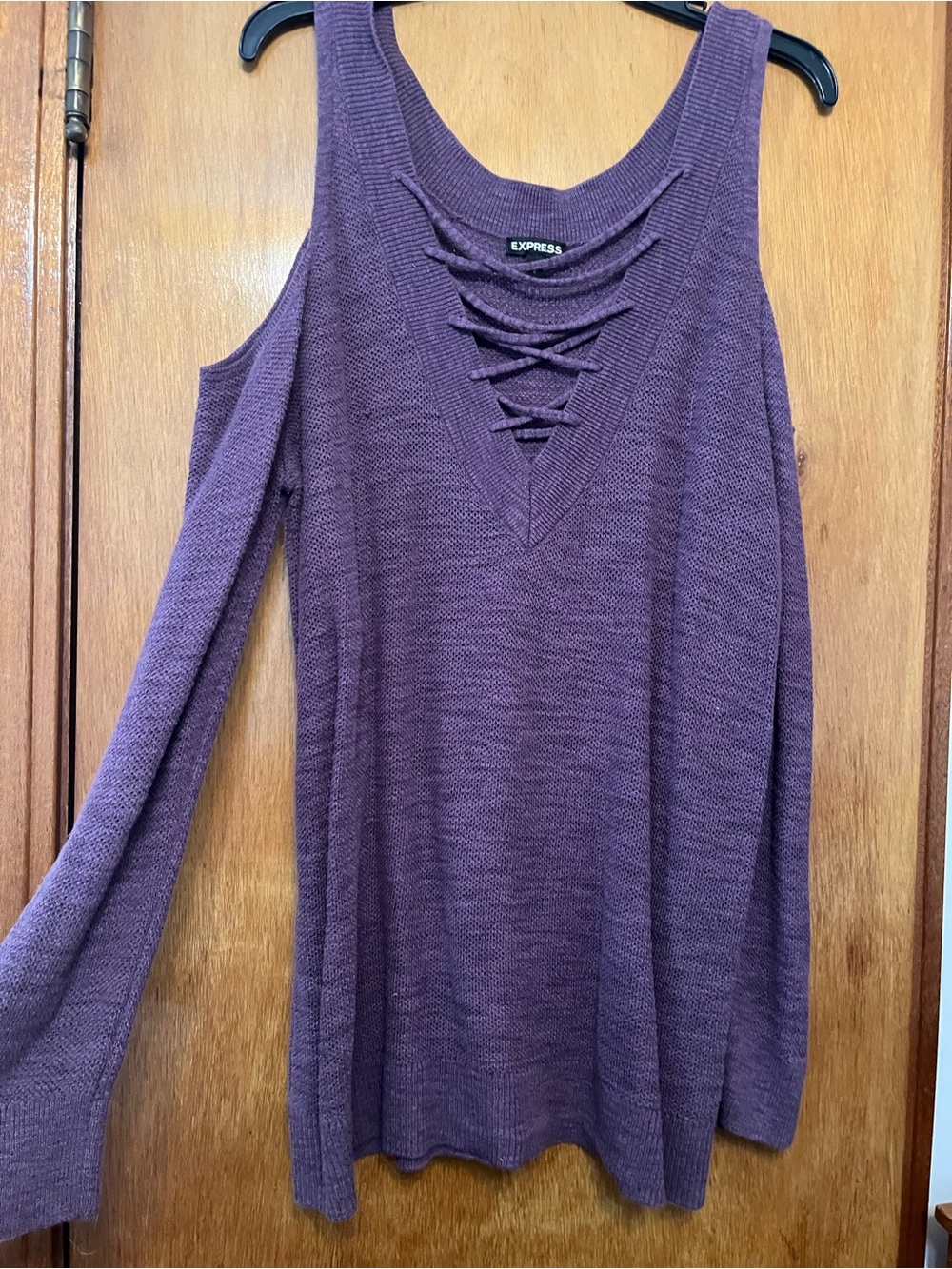 Express Deep Purple Lace-Up V-Neck Sweater